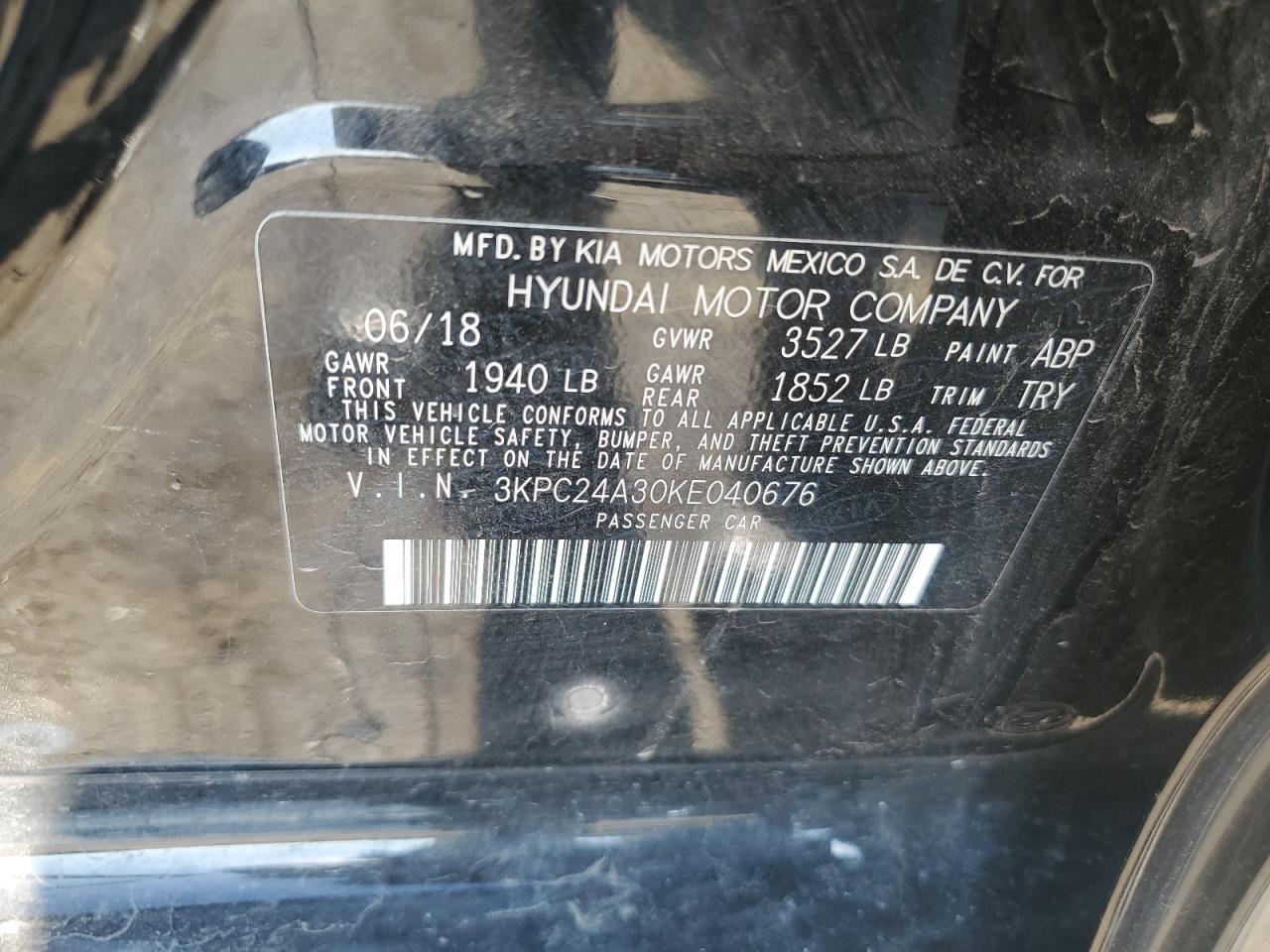 2019 Hyundai Accent Se VIN: 3KPC24A30KE040676 Lot: 86473715