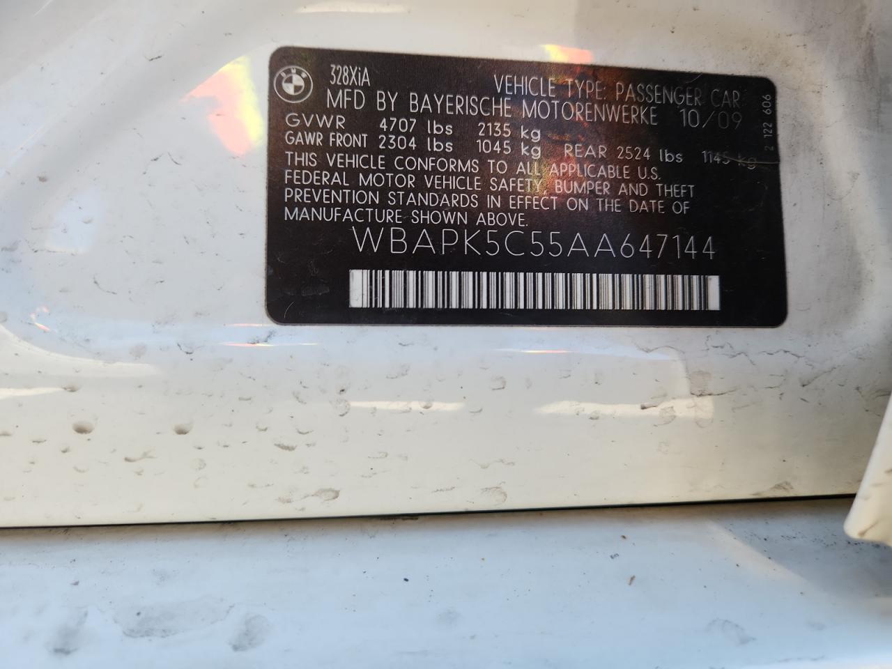 2010 BMW 328 Xi Sulev VIN: WBAPK5C55AA647144 Lot: 85555015