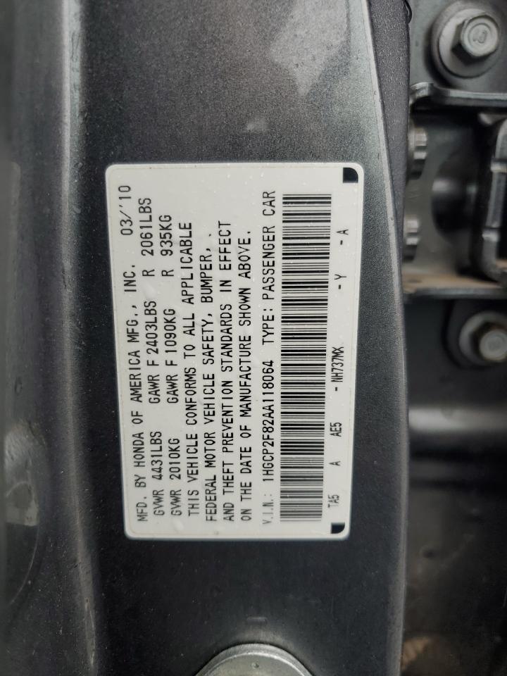 2010 Honda Accord Exl VIN: 1HGCP2F82AA118064 Lot: 90305485