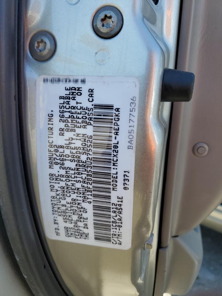 2003 Toyota Avalon Xl VIN: 4T1BF28B53U275526 Lot: 85162685