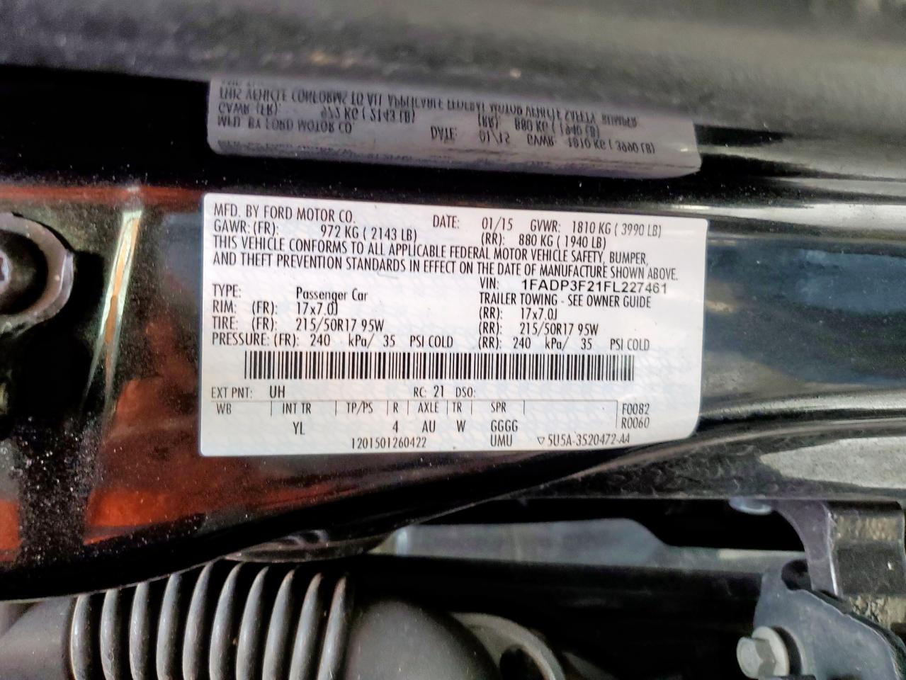 2015 Ford Focus Se VIN: 1FADP3F21FL227461 Lot: 85273325