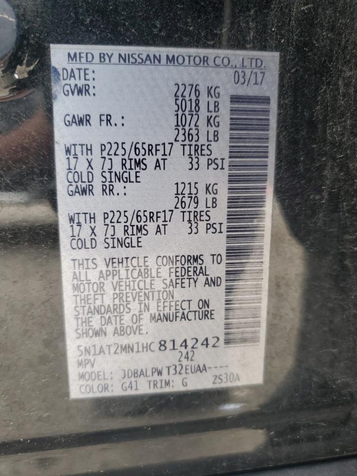 2017 Nissan Rogue Sv VIN: 5N1AT2MN1HC814242 Lot: 85296405