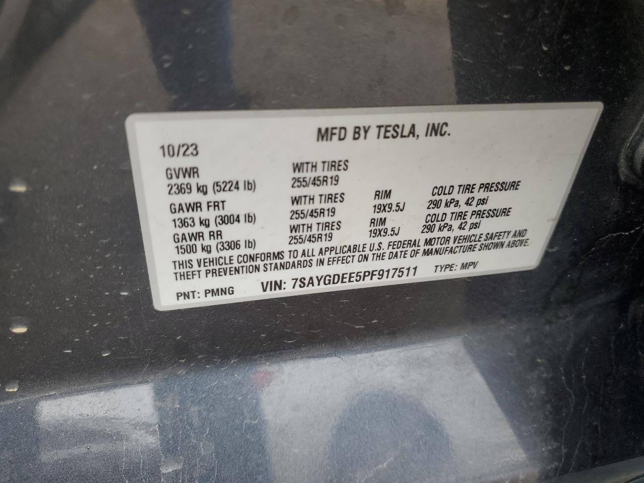 2023 Tesla Model Y VIN: 7SAYGDEE5PF917511 Lot: 89438475