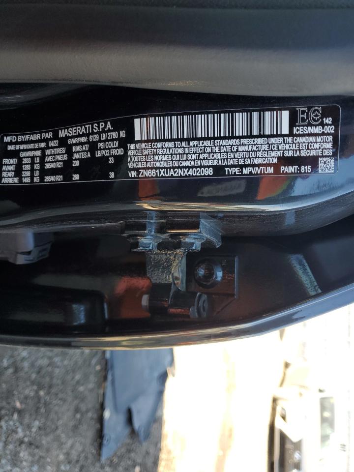 2022 Maserati Levante Base VIN: ZN661XUA2NX402098 Lot: 86425985