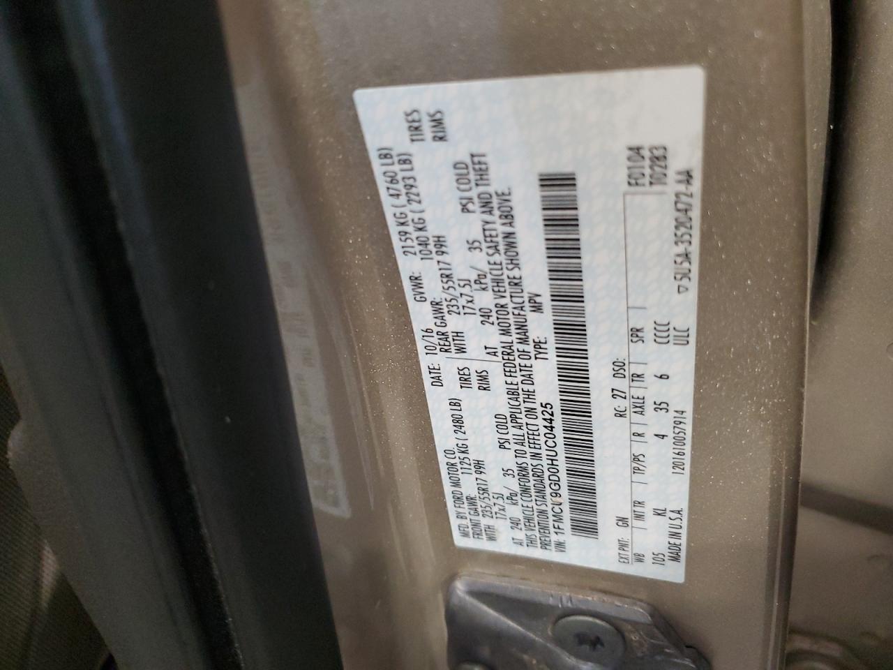 2017 Ford Escape Se VIN: 1FMCU9GD0HUC04425 Lot: 84776135