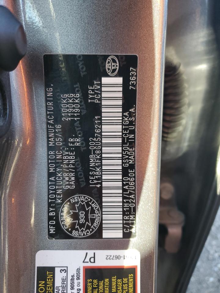 2016 Toyota Camry Xse VIN: 4T1BK1FK8GU576211 Lot: 70556265