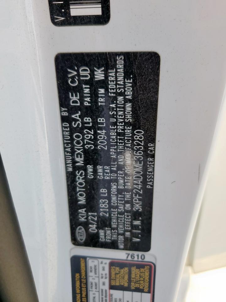 2021 Kia Forte Fe VIN: 3KPF24AD0ME363280 Lot: 85156665
