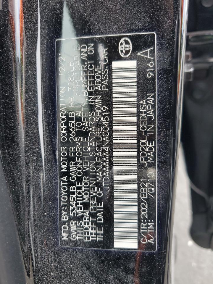 2022 Toyota Mirai Le VIN: JTDAAAAA4NA004519 Lot: 86302825