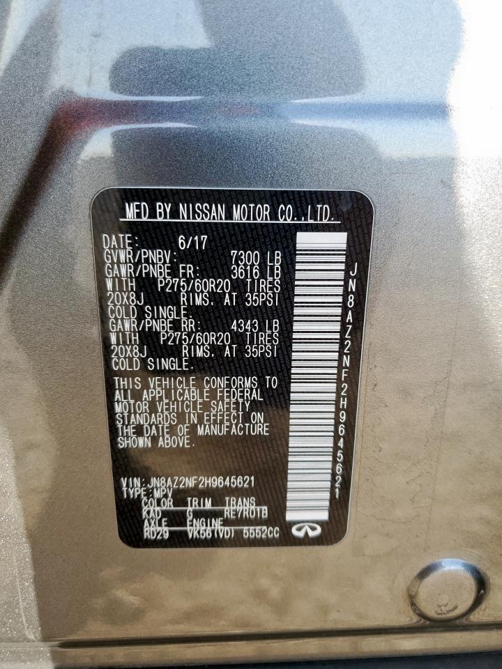 2017 Infiniti Qx80 Base VIN: JN8AZ2NF2H9645621 Lot: 82447525