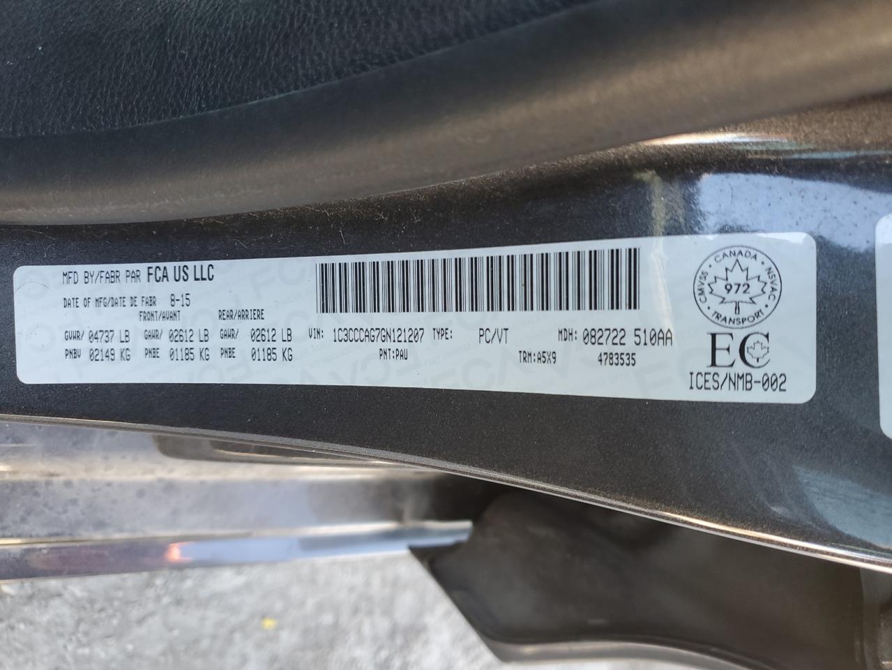 2016 Chrysler 200 Limited VIN: 1C3CCCAG7GN121207 Lot: 89895195