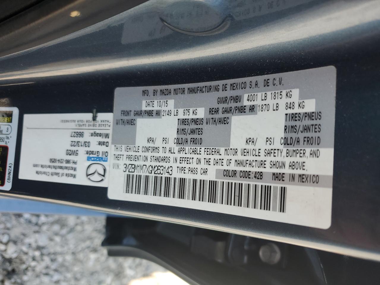 2016 Mazda 3 Touring VIN: 3MZBM1M7XGM263143 Lot: 85752215