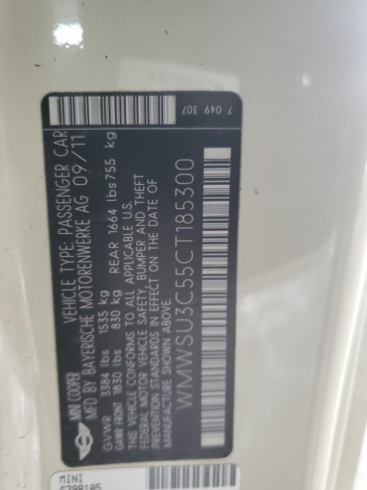 2012 Mini Cooper VIN: WMWSU3C55CT185300 Lot: 82235355