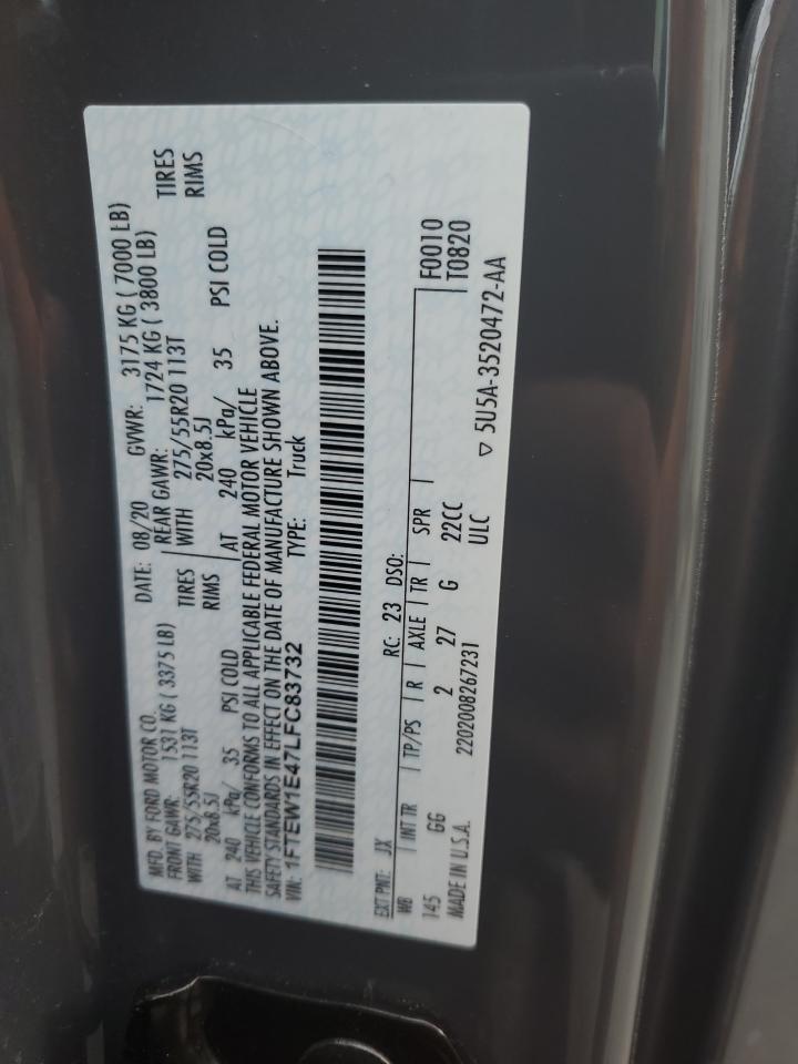 2020 Ford F150 Supercrew VIN: 1FTEW1E47LFC83732 Lot: 87048605