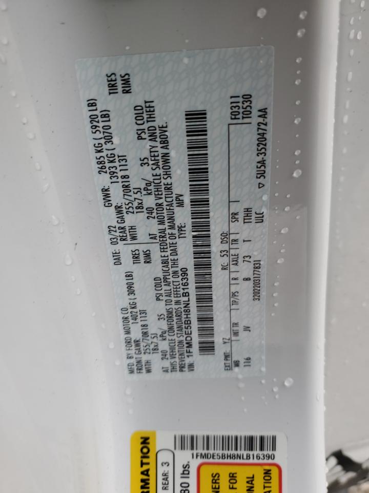 2022 Ford Bronco Base VIN: 1FMDE5BH8NLB16390 Lot: 90008635