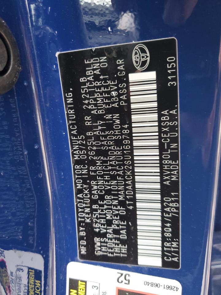 2025 Toyota Camry Xse VIN: 4T1DAACK2SU169784 Lot: 85718855