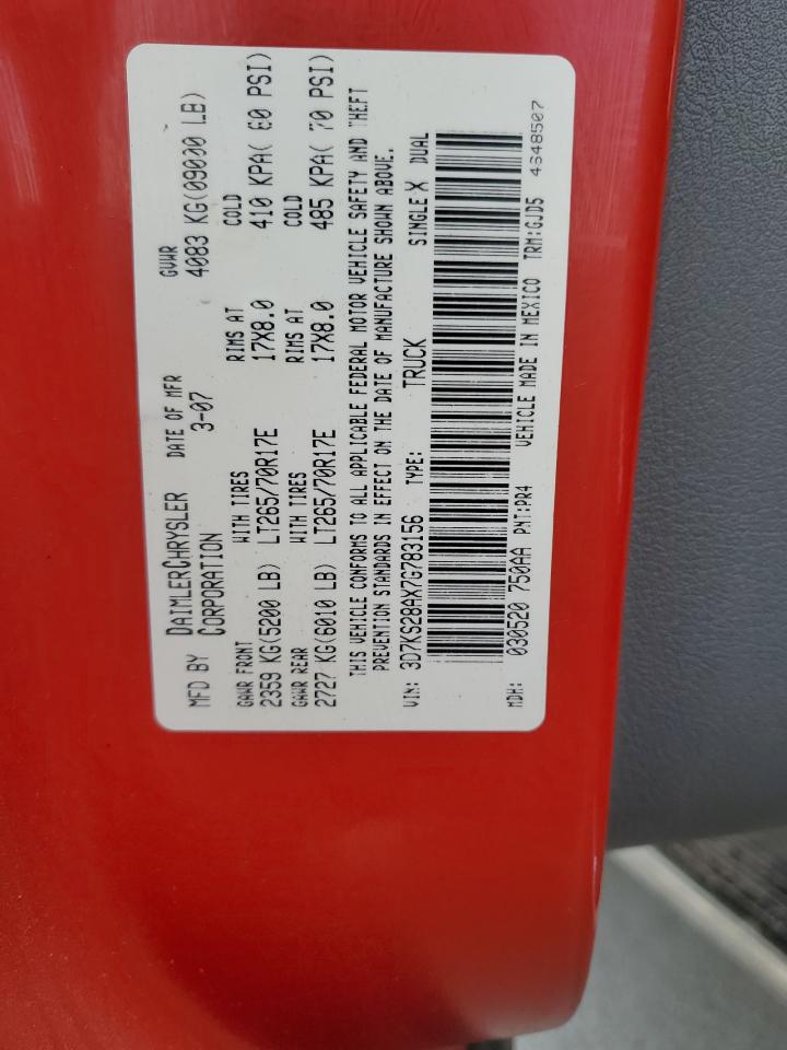 2007 Dodge Ram 2500 St VIN: 3D7KS28AX7G783156 Lot: 85917685