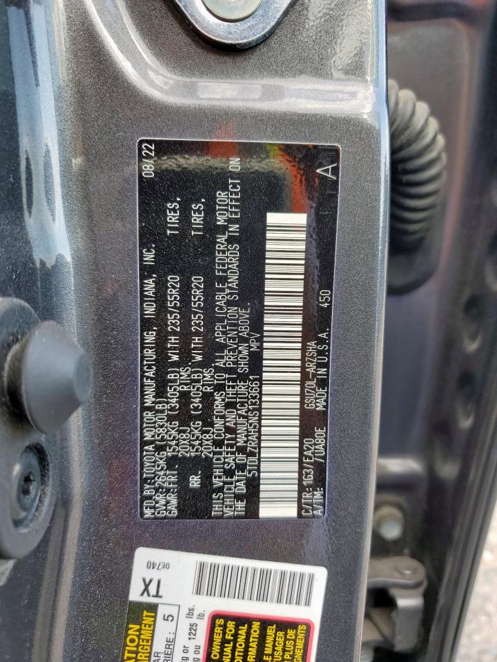 2022 Toyota Highlander Xse VIN: 5TDLZRAH5NS133661 Lot: 85537245