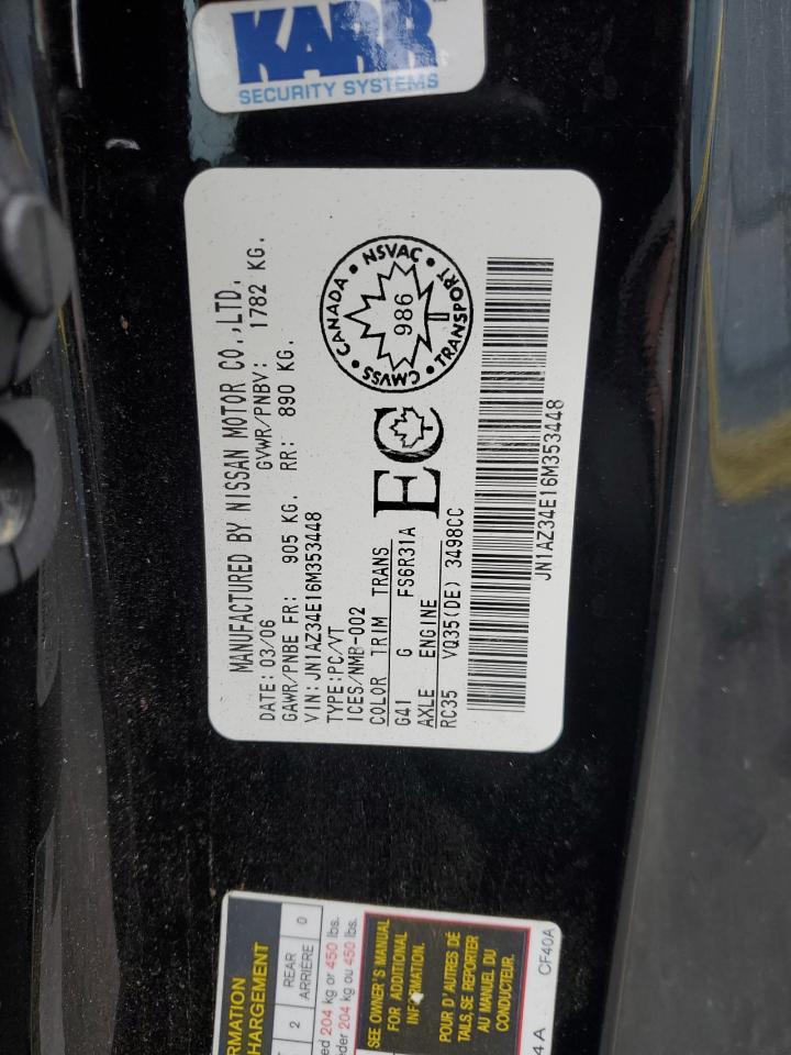 2006 Nissan 350Z Coupe VIN: JN1AZ34E16M353448 Lot: 82390115