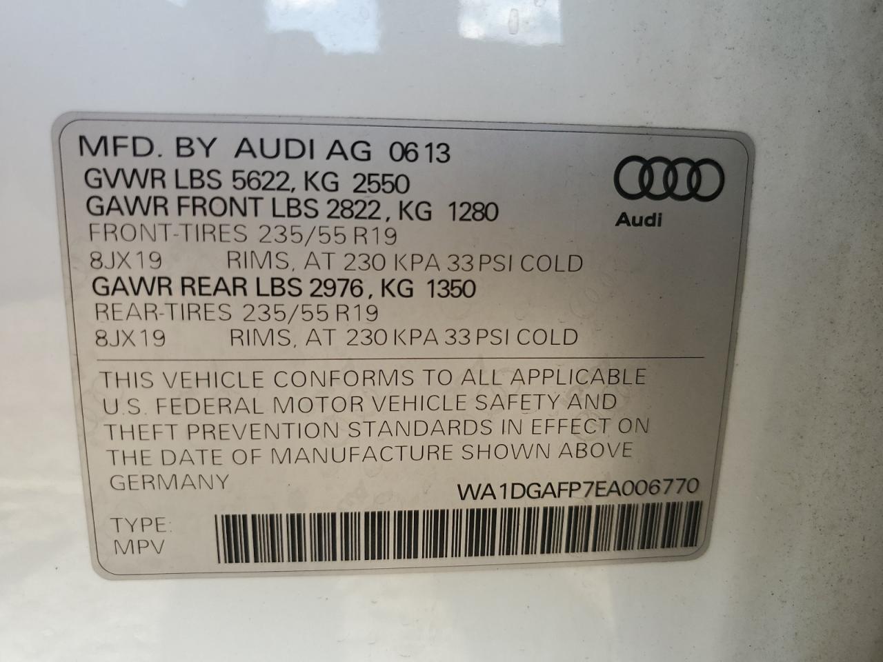 2014 Audi Q5 Premium Plus VIN: WA1DGAFP7EA006770 Lot: 85486805