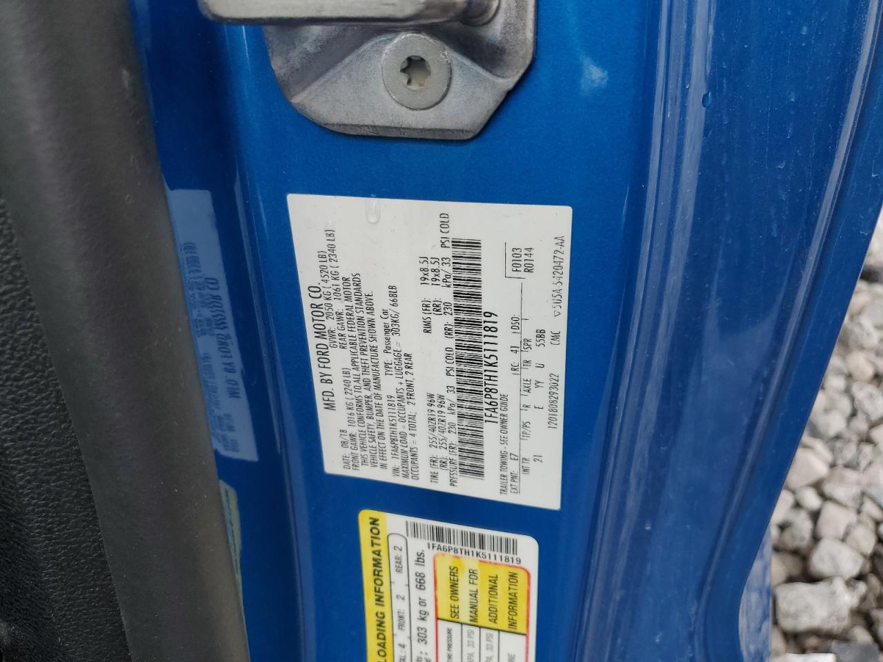 2019 Ford Mustang VIN: 1FA6P8TH1K5111819 Lot: 85694795