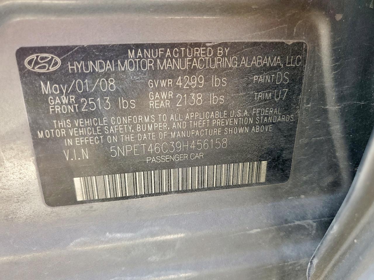 2009 Hyundai Sonata Gls VIN: 5NPET46C39H456158 Lot: 84997865