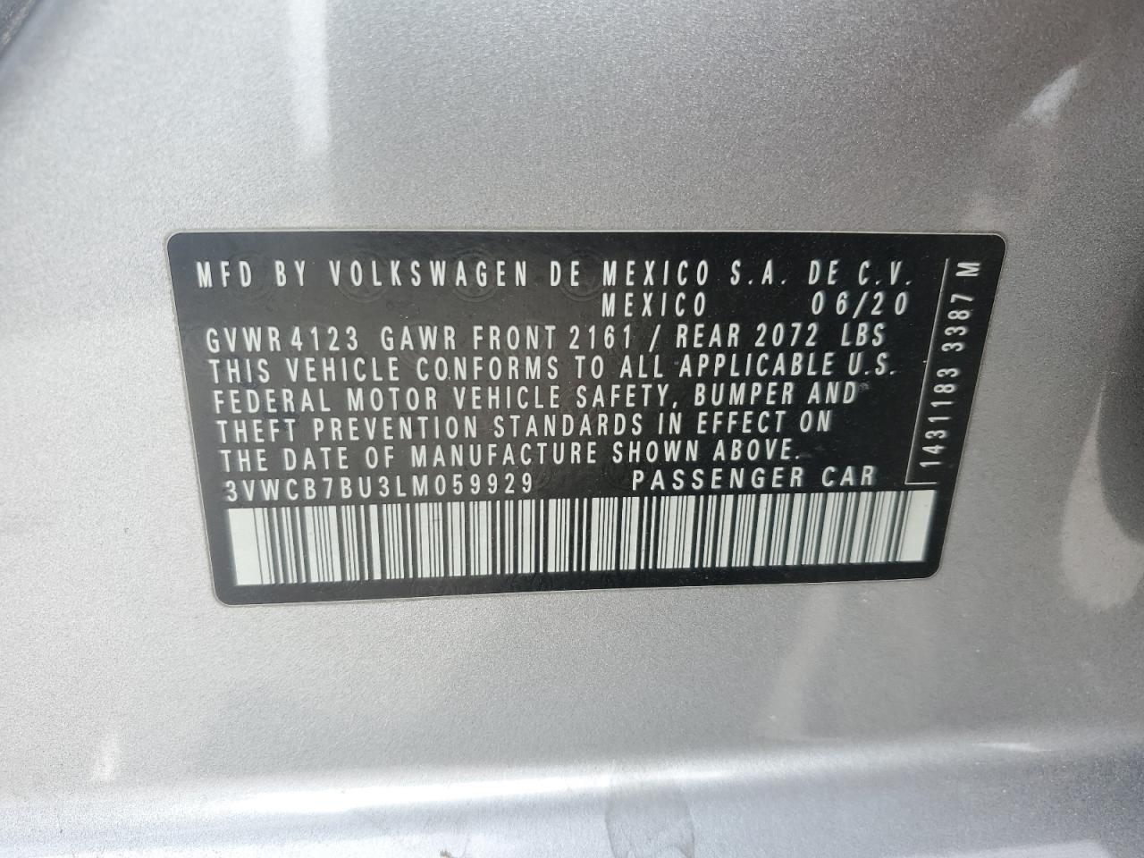 2020 Volkswagen Jetta S VIN: 3VWCB7BU3LM059929 Lot: 85764505