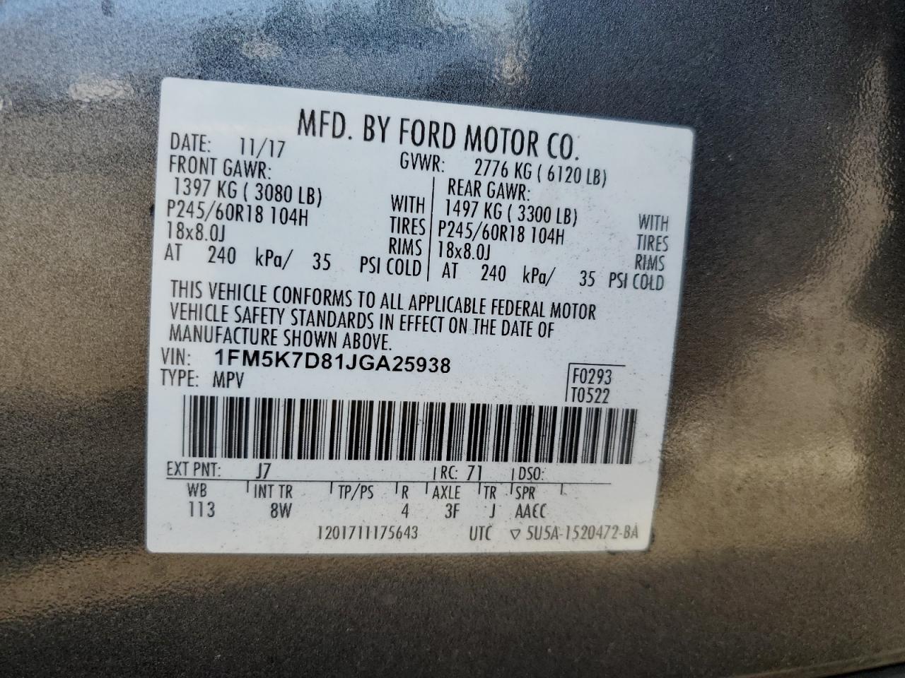 2018 Ford Explorer Xlt VIN: 1FM5K7D81JGA25938 Lot: 82280285