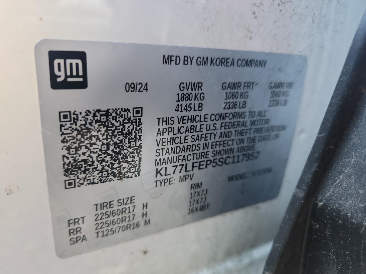 2025 Chevrolet Trax Ls VIN: KL77LFEP5SC117957 Lot: 81985235