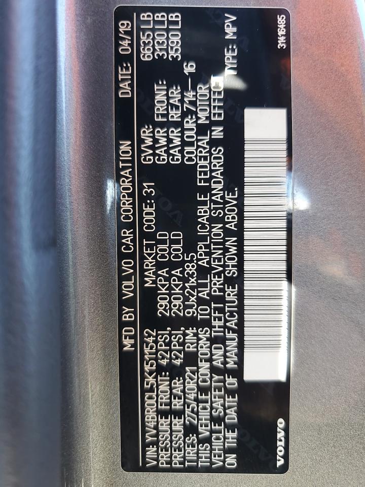 2019 Volvo Xc90 T8 Inscription VIN: YV4BR0CL5K1511542 Lot: 84617045