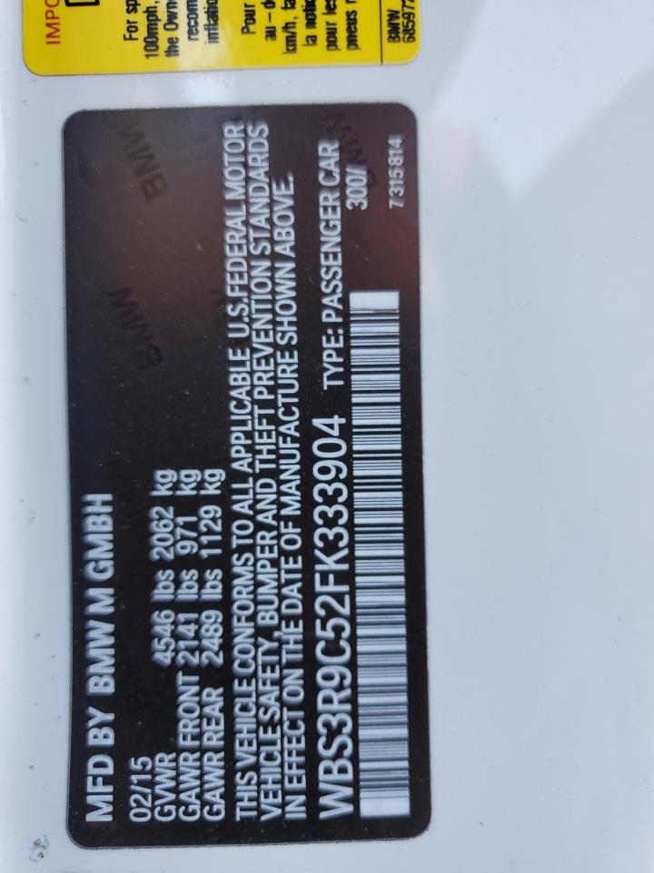 2015 BMW M4 VIN: WBS3R9C52FK333904 Lot: 84521315