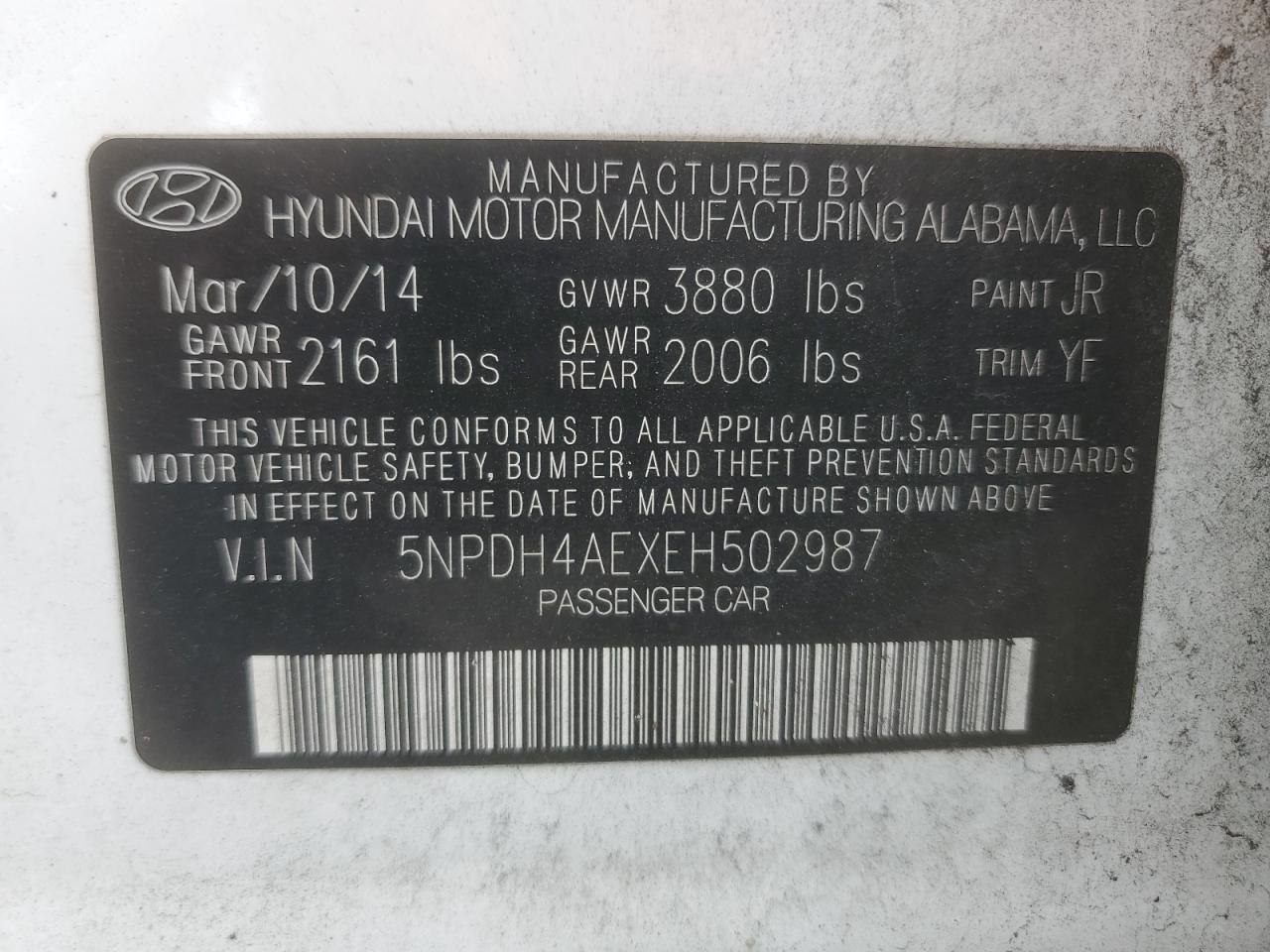 2014 Hyundai Elantra Se VIN: 5NPDH4AEXEH502987 Lot: 81995485