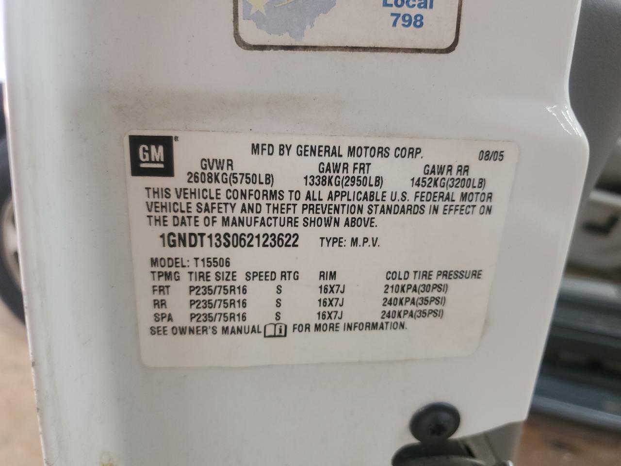 2006 Chevrolet Trailblazer Ls VIN: 1GNDT13S062123622 Lot: 82255065