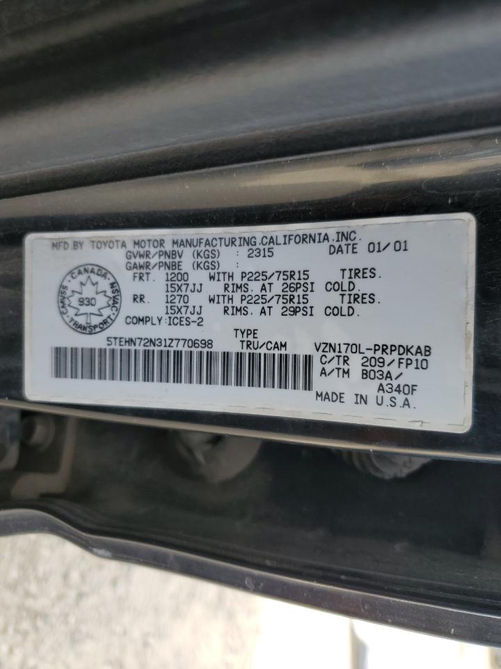 2001 Toyota Tacoma Double Cab VIN: 5TEHN72N31Z770698 Lot: 85824655