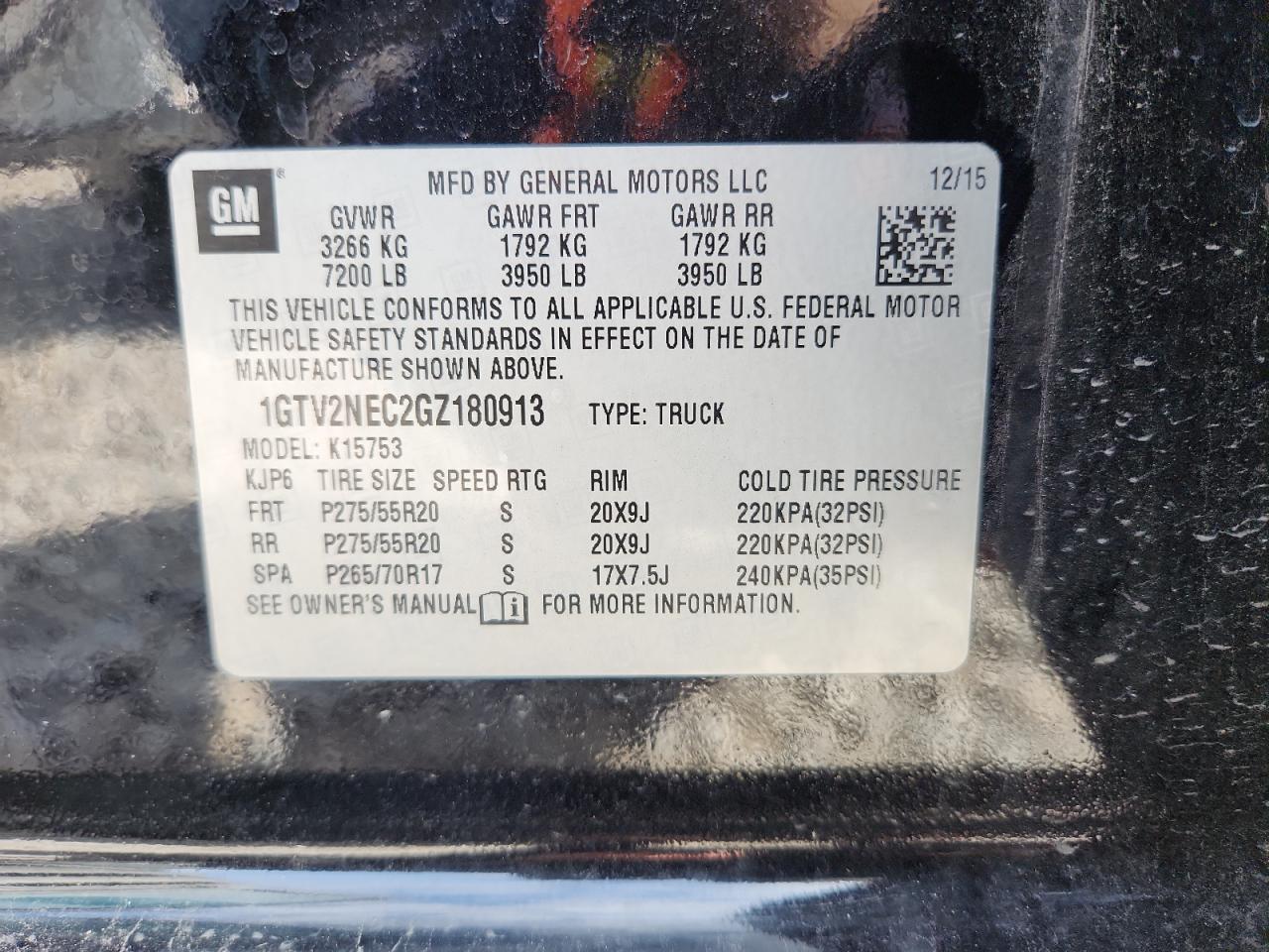 2016 GMC Sierra K1500 Slt VIN: 1GTV2NEC2GZ180913 Lot: 87184595