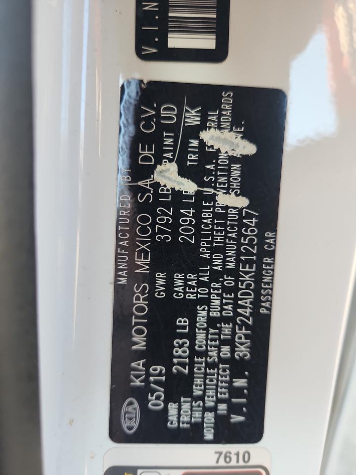 2019 Kia Forte Fe VIN: 3KPF24AD5KE125647 Lot: 83963945