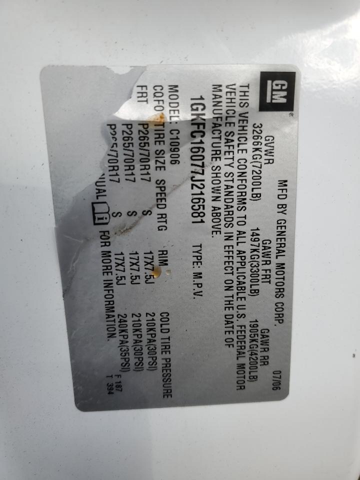 2007 GMC Yukon Xl C1500 VIN: 1GKFC16077J216581 Lot: 82310515