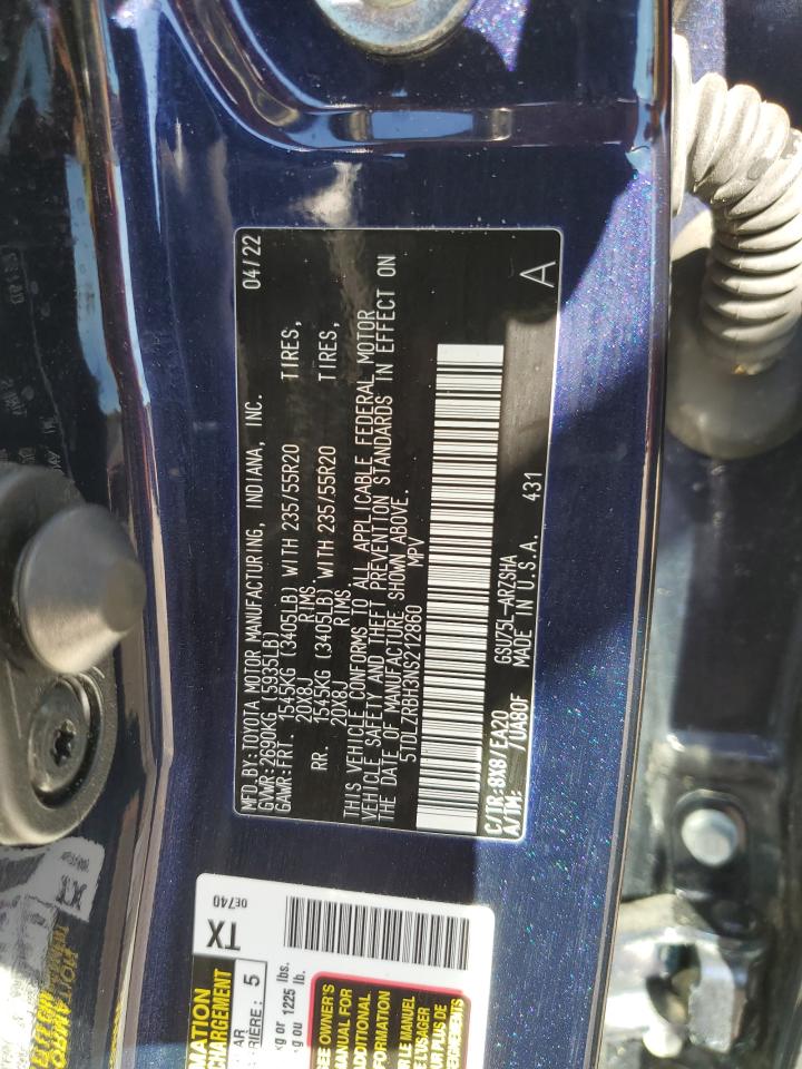 2022 Toyota Highlander Xse VIN: 5TDLZRBH3NS212860 Lot: 84437745