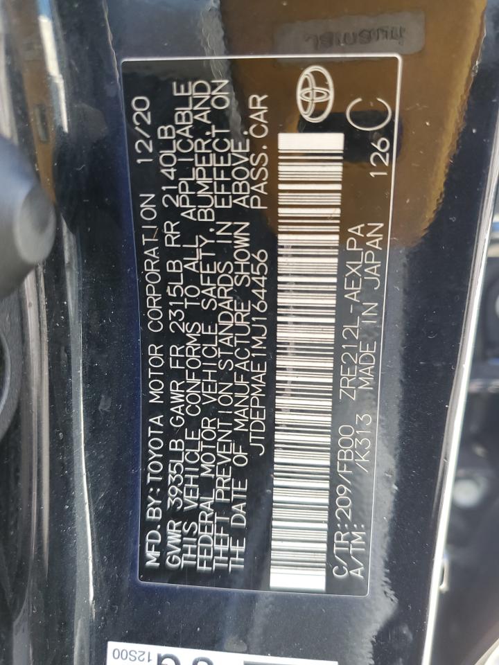 2021 Toyota Corolla Le VIN: JTDEPMAE1MJ164456 Lot: 86426135