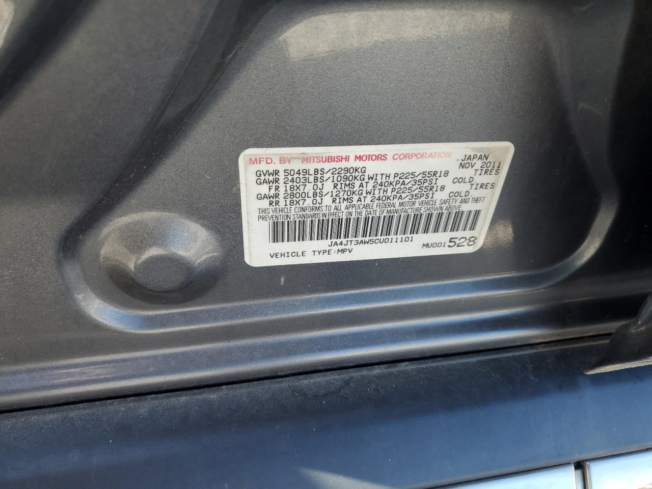 2012 Mitsubishi Outlander Se VIN: JA4JT3AW5CU011101 Lot: 86127455