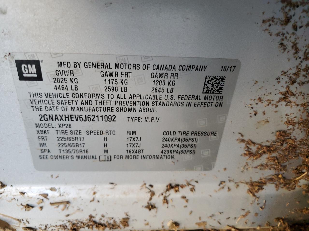 2018 Chevrolet Equinox Ls VIN: 2GNAXHEV6J6211092 Lot: 82217175