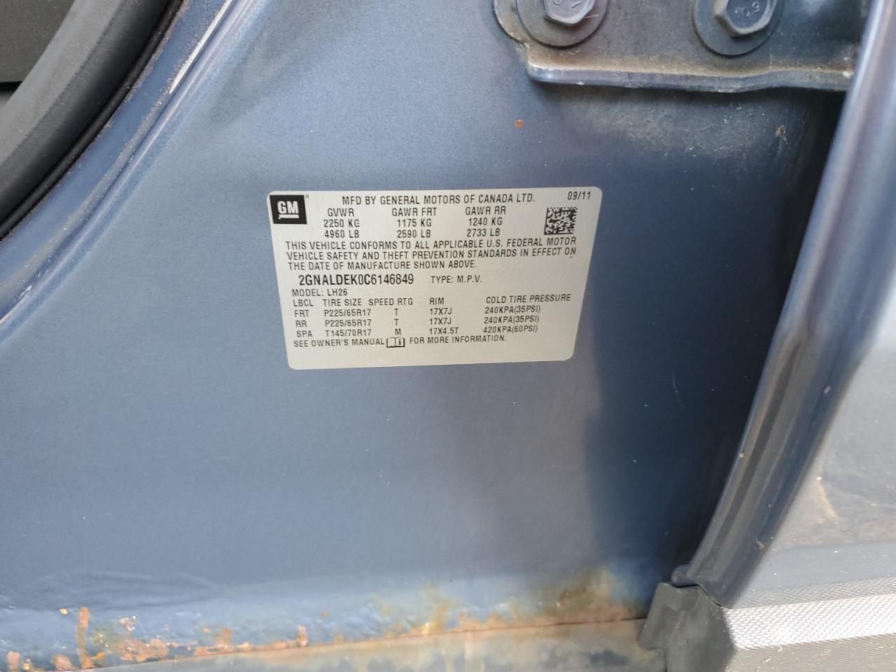 2012 Chevrolet Equinox Lt VIN: 2GNALDEK0C6146849 Lot: 85148445