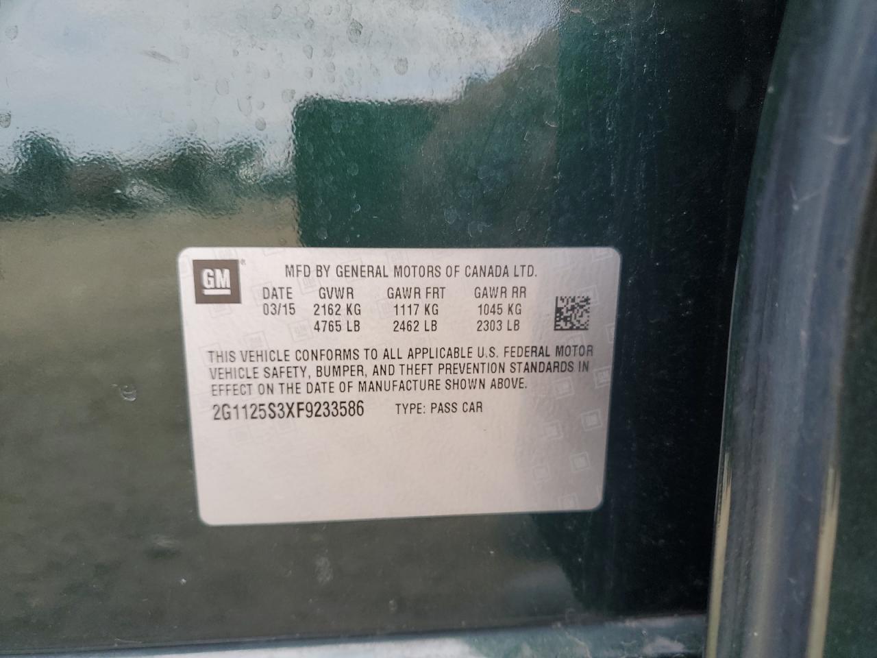 2015 Chevrolet Impala Lt VIN: 2G1125S3XF9233586 Lot: 85324865