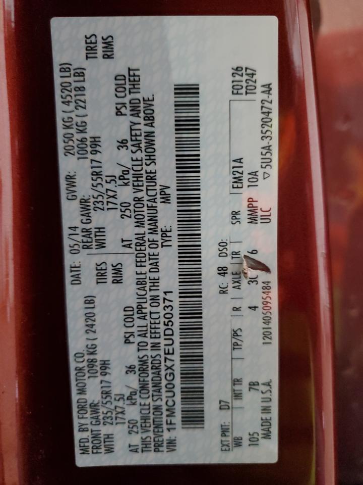 2014 Ford Escape Se VIN: 1FMCU0GX7EUD50371 Lot: 90071275