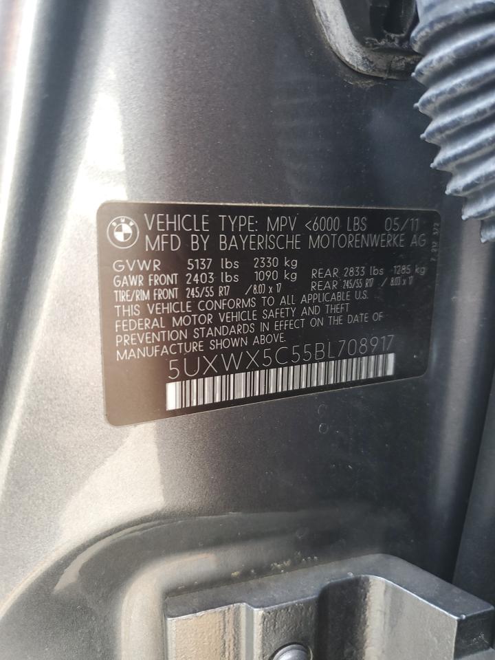 2011 BMW X3 xDrive28I VIN: 5UXWX5C55BL708917 Lot: 86790065