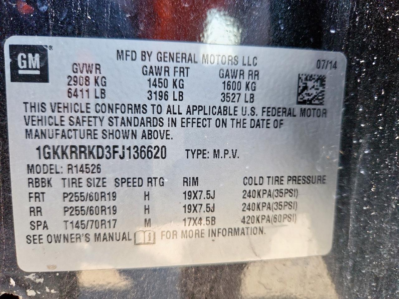 2015 GMC Acadia Slt-1 VIN: 1GKKRRKD3FJ136620 Lot: 90384685