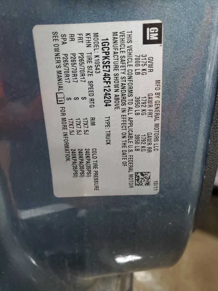 2012 Chevrolet Silverado K1500 Lt VIN: 1GCPKSE74CF124204 Lot: 84636745