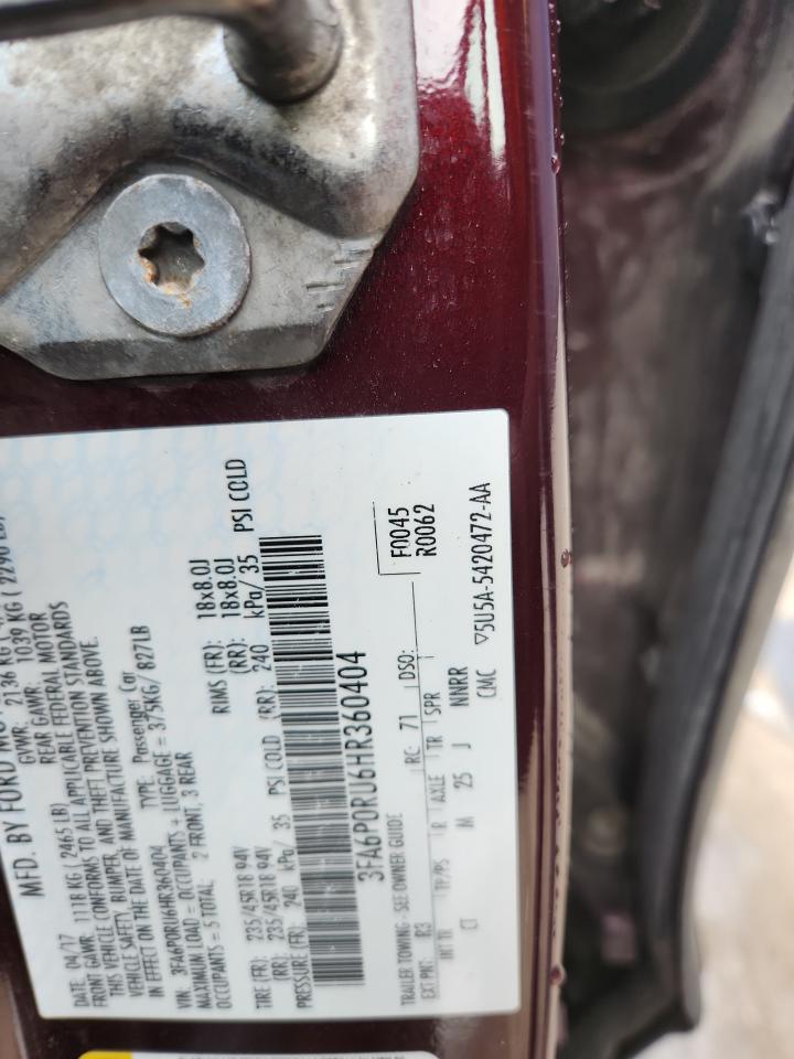 2017 Ford Fusion Titanium Hev VIN: 3FA6P0RU6HR360404 Lot: 86652135