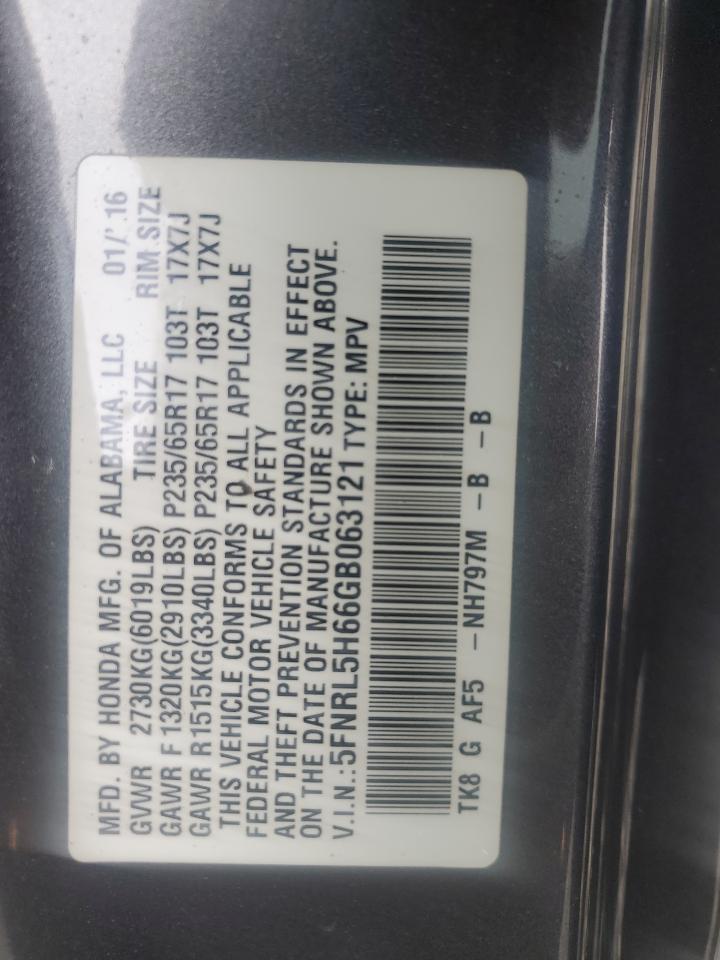 2016 Honda Odyssey Exl VIN: 5FNRL5H66GB063121 Lot: 86229875