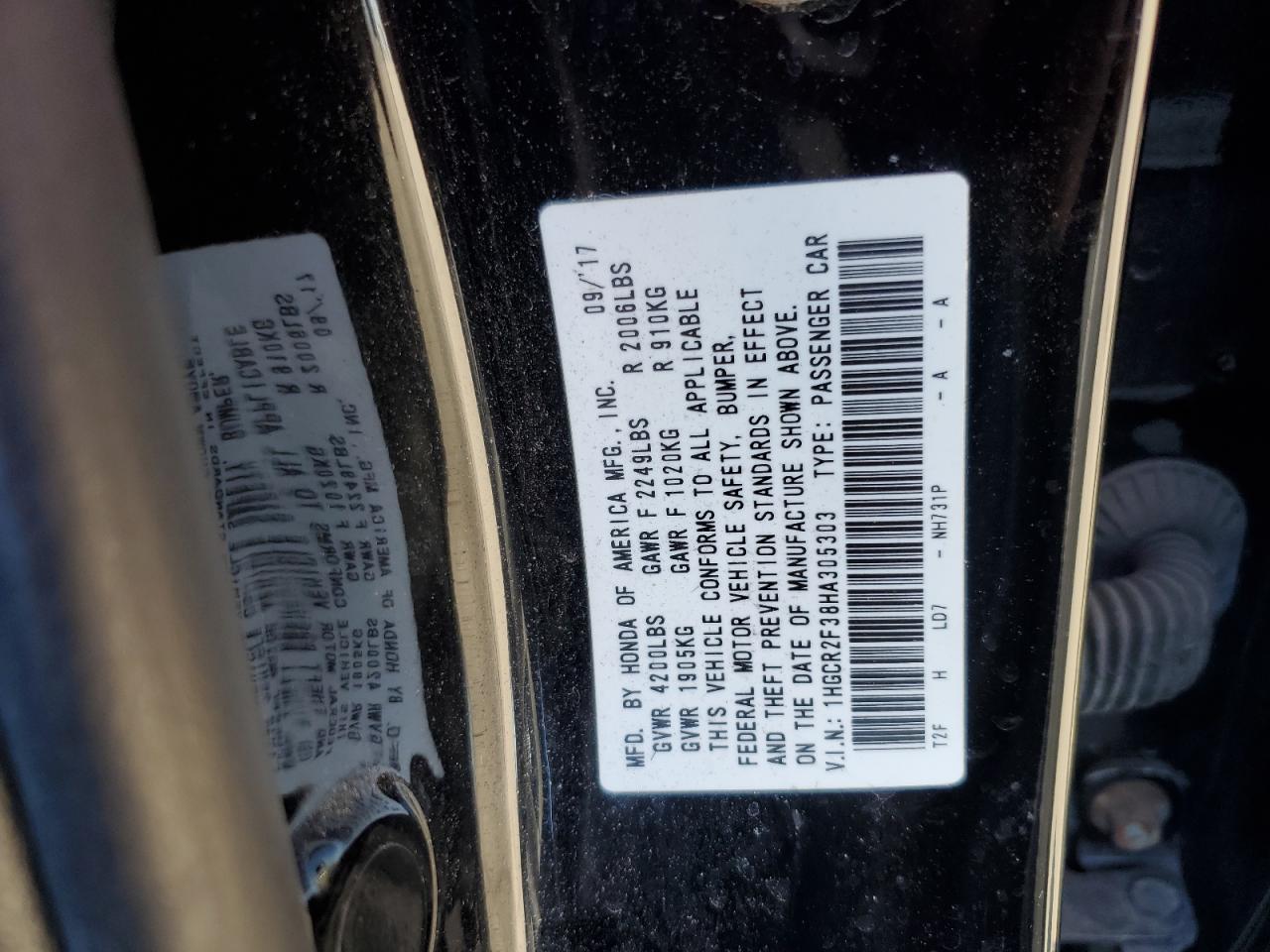 2017 Honda Accord Lx VIN: 1HGCR2F38HA305303 Lot: 85308595