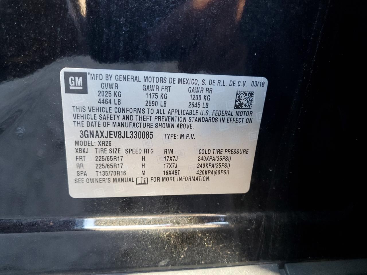 2018 Chevrolet Equinox Lt VIN: 3GNAXJEV8JL330085 Lot: 84901125